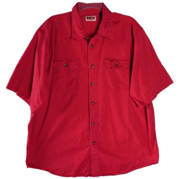 Wrangler Authentic Men's Size XL Button Down Red Shirt with Front Pockets - Picture 1 of 11